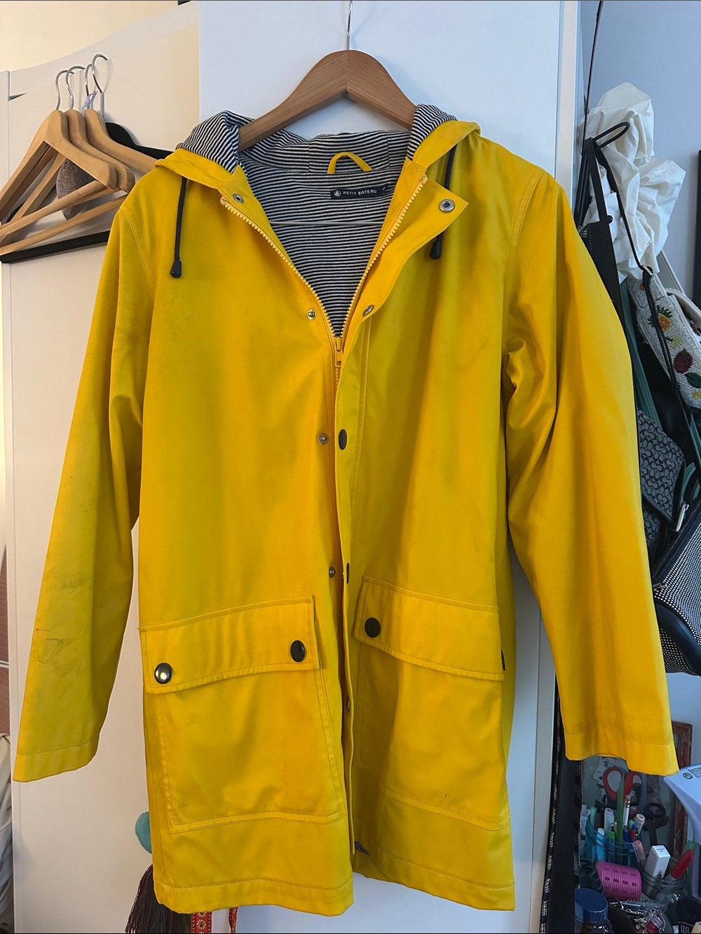 Women’s Petit Bateau Yellow Hooded Rain Jacket